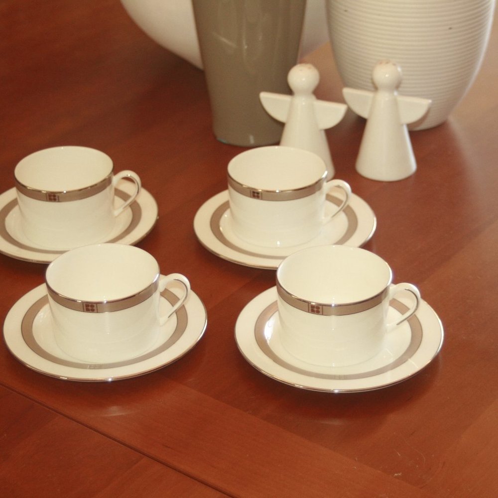 Lenox Kate spade noel platinum 4 china cups and plates